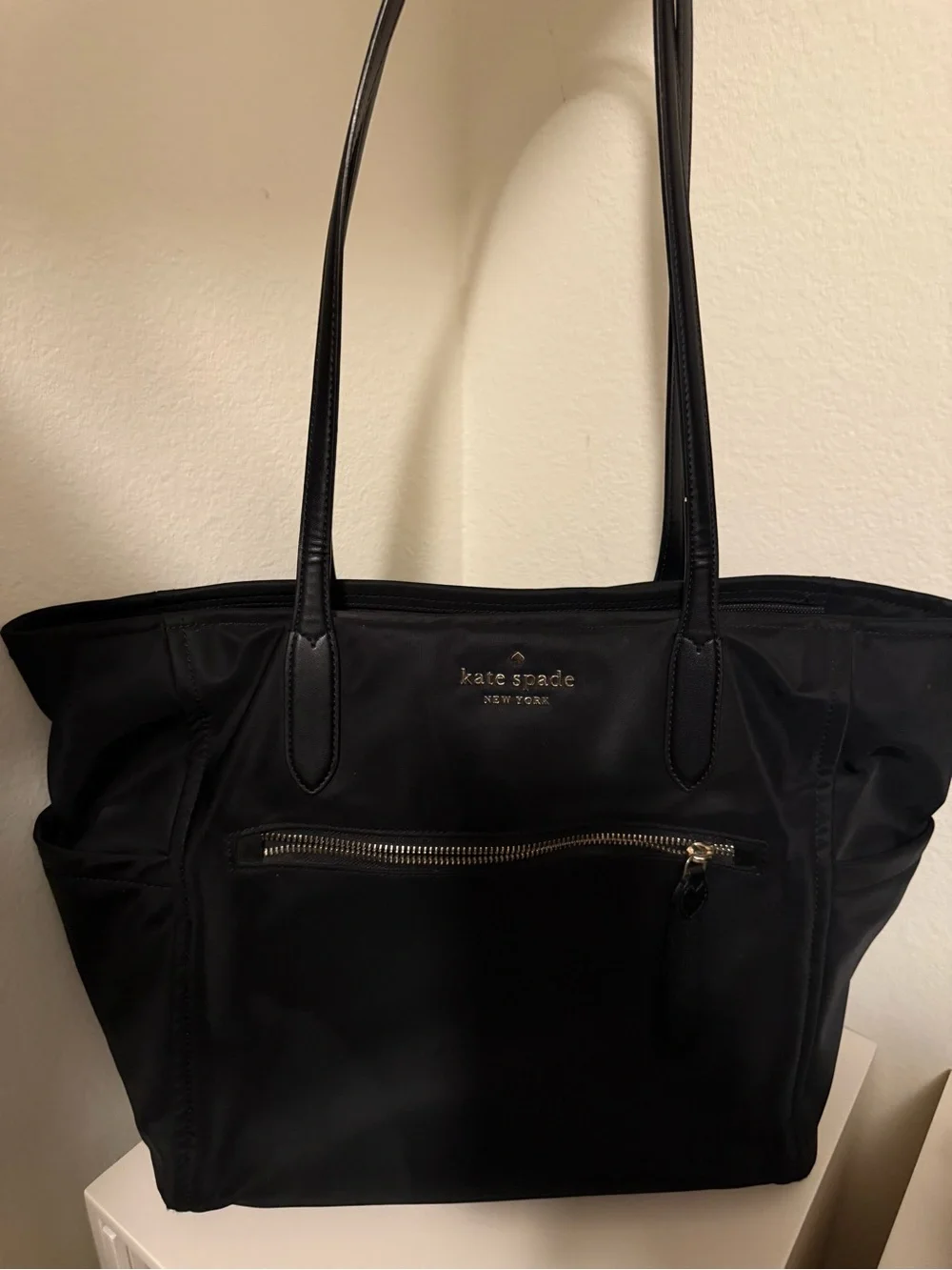 kate spade Black Nylon Tote with Front Zip Pocket